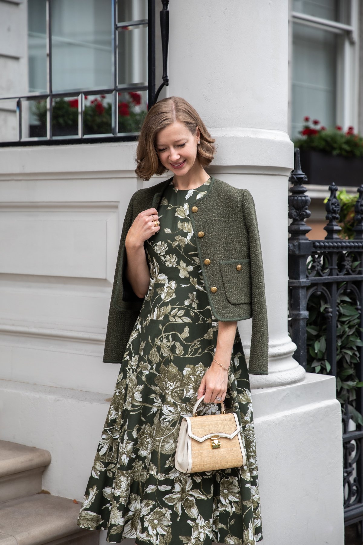 Stacie Flinner Erdem Green Floral Dress Me + Em Lady Jacket green boucle-5.jpg